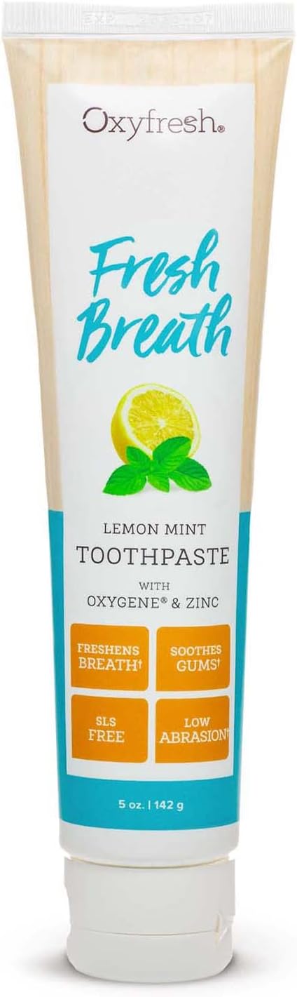 Oxyfresh Maximum Fresh Breath Lemon Mint Toothpaste - Clean Teeth & Fresh Breath - Natural Essential Oils & Natural Xylitol to Help Fight Tartar - SLS & Fluoride Free - 5 oz