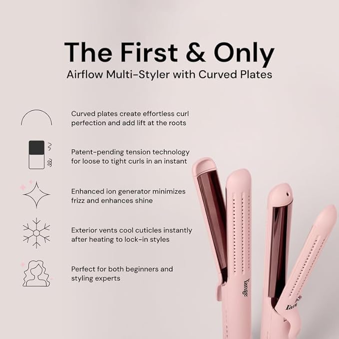 L'ANGE HAIR Le Duo Flex 360° Airflow Titanium Styler | Curling Iron with Adjustable Settings Creates Waves | Air Flow Styler Enhances Volume Locks | Dual Voltage Tool for All Hair Types (Blush)