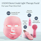 VogueNow LED Face Mask Light Therapy Premium Spa Kit (4 Pcs) - With Ultrasonic Scrubber, Ultrasonic Brush & Green Tea Serum - 7 Colors (Blue & Red) Light Therapy Mask - Christmas Gifts for Women