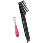 Boao 2 Pieces Hair Brush Cleaning Tool Comb Set Mini Hair Brush Dirt Remover with Metal Wire Rake for Removing Hair Dust Home and Salon Use(Pink and Black)