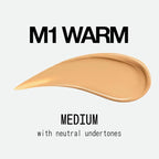 about-face THE PERFORMER Skin-Focused Foundation M1Warm – Medium Coverage, Long-Wear, Breathable & Buildable Base – Clean, Vegan, Hydrating Formula with Blue Agave & Chlorella – 1.08oz