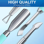 2PCS Metal Teal Cyan Cuticle Pusher and Cutter Remover Salon Stainless Steel Gel Nail Polish Peeler Scraper Durable Professional Manicure Pedicure Cleaner Tool For Fingernail and Toenail
