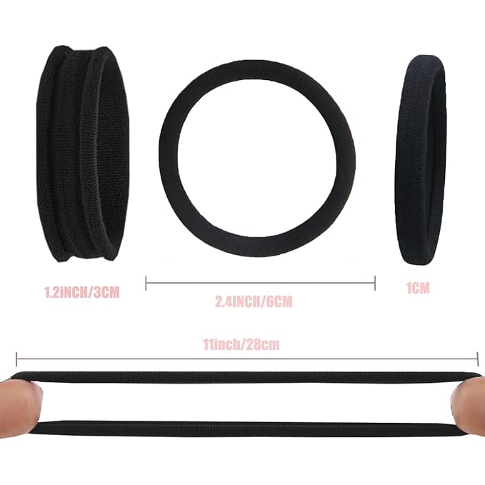 15pcs Black Hair Ties No Damage - Strong Stretchable Hair Bands for Curly Heavy and Long Hair All-Day Hold Ponytail Holders SnagFree Rubber Bands Hair Accessories | Ideal Gifts for Women