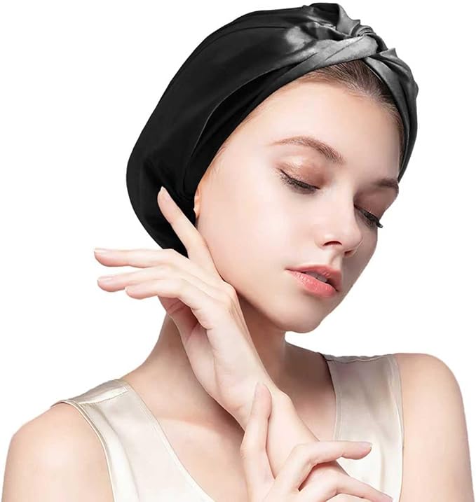 MISF 22 Momme 100% Real Mulberry Silk Bonnet For Sleeping Women, Double Layer Pure Silk Bonnet with Adjustable Elastic Band