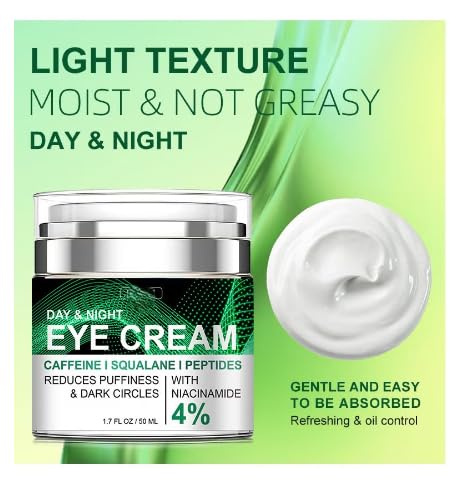 Caffeine Eye Cream for Puffiness and Bags Under Eyes Daily Anti-Wrinkle Cream Collagen Peptide Eye Cream Day and Night Reduce The Look Of Aging Line Smoothing Skin Care 1.7 FL OZ,1 Pack