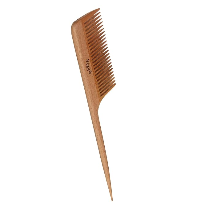 Wide Tooth Wooden Comb Handmade - Natural Vintage Style Wide Tooth Comb for Curls Gentle Styling - Anti-Static Wood Hair Combs For Women Detangling (Fine Tooth Tail Comb)
