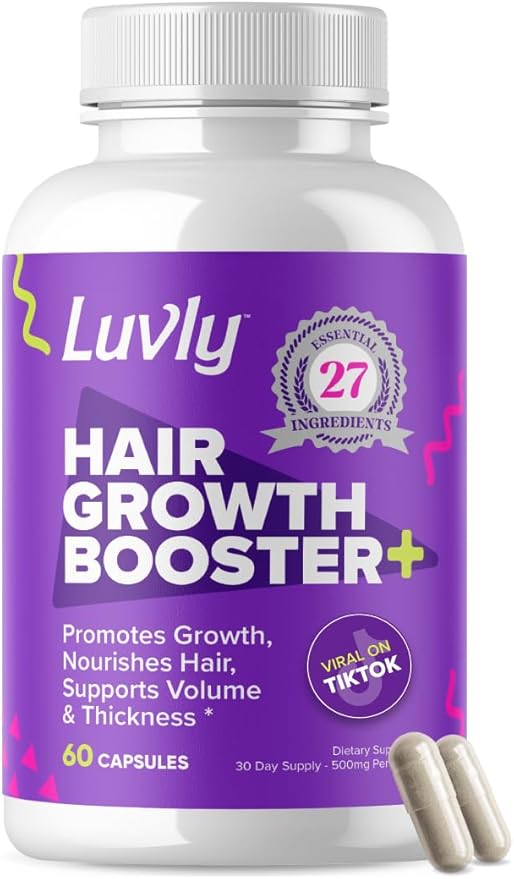 Luvly Hair Growth Booster+ Natural Hair Growth Vitamins for Women with Thinning Hair - Biotin & Vitamin Supplements with Plant Based Complex for Thickening, Longer, Stronger Hair Skin Nails - Non-GMO