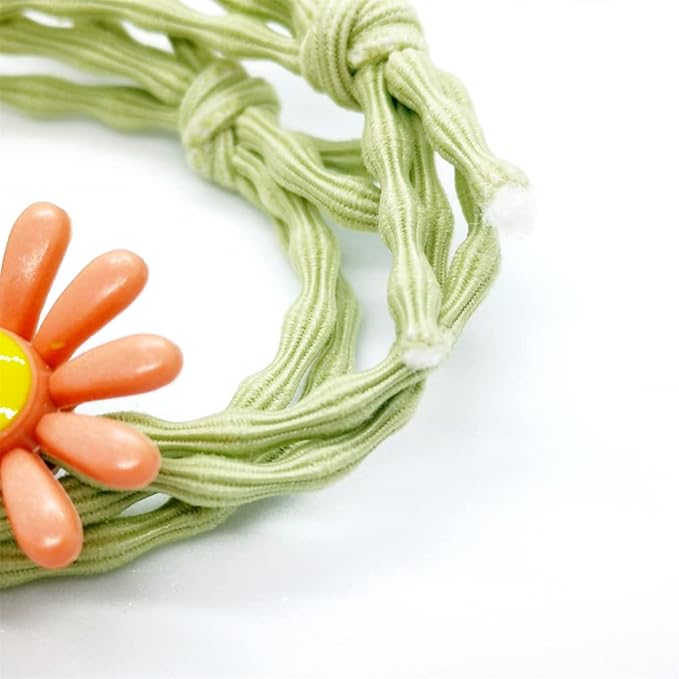 5pairs/Lot Sweet Hair Band Girl Hair Ties Hair Accessoires Small Sun Flower Design Rubber Band Perfect for Hair Style (Green Tie)