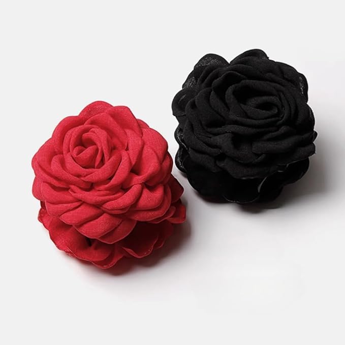 4pcs Handmade Fabric Rose Flower Hair Claw Clip for Women Girls, 3.94" Large Boho Hawaiian Floral Hairpins Barrettes for Thick Thin Hair Styling Accessories(Red Pink)