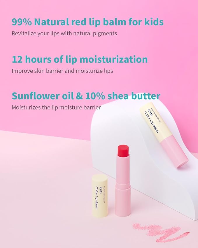 GOONGBE Kids' Color Lip Balm - Korean Kids Red Tint Lip Balm for Chapped and Cracked Lips with Natural Pigments - Hydrating Lips with Plant Oils and Shea Butter - Allergen Free Scent, 0.1 oz.