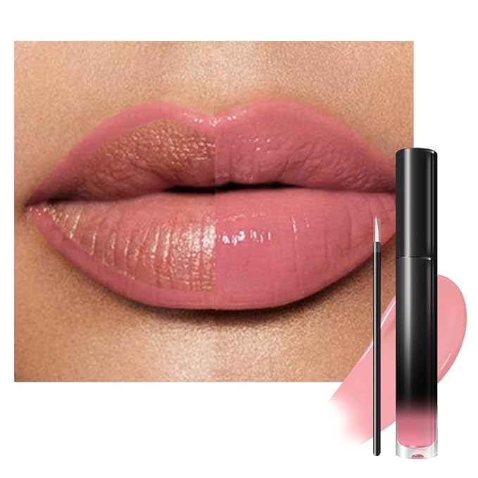 evpct Nude Pink Shiny Longwear No-Budge Liquid Lip Color Lipstick Makeup, Highly Pigmented Color Instant Shine, Waterproof Long Lasting Lipstick for Women, Lip Stain Gloss with Lip Liner Brush, 19#