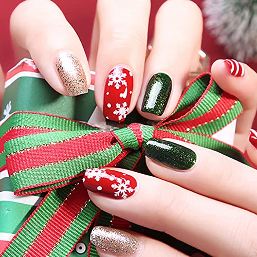 CANNI 6Pcs 9ml Gel Nail Polish Set- White Glitter Gold Emerald Green Burgundy Red Gel Polish Kit Christmas Colors DIY at Home Salon New Year's Gifts for Girls