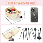 Personalized Travel Makeup Bag Set, Initial Travel Cute Floral Makeup Organizer Bag, Beige Toiletry Skincare Cosmetic Bag, Valentine’s Day Gifts for Women/Girls, Open Flat Toiletry Pouch Brush Bag