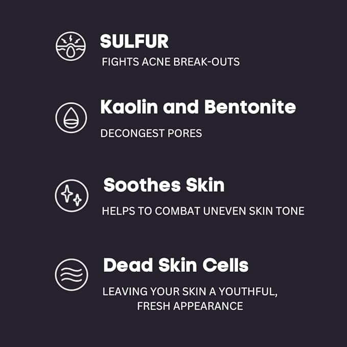 Skin Purifying Mask for Acne Treatment- Paraben-Free Sulfur Facial Mask: Kaolin and Bentonite Clay Mask for Deep Pore Cleansing and Exfoliation 2.5 FL OZ
