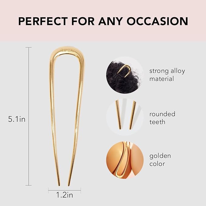 Kitsch Metal French Hair Pin for Women - Elegant Hair Accessories, Ideal for Buns & French Twist, Designed for a Secure, Comfortable Fit | Ideal Gifts for Women - 2 Pcs Gold