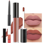 evpct 2Pcs Reddish Brown Neutral Color Lip Liner and Matte Lipstick Makeup Sets Vegan Lipstick Lip Liner and Gloss Set Lip Stain Long Lasting Waterproof 24 33#