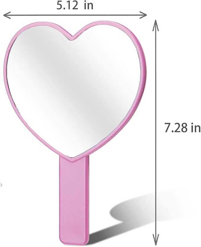 2PCS Heart-Shaped Makeup Hand Mirror,Travel Handheld Mirror Portable Personal Cosmetic Mirror with Handle (Pink)
