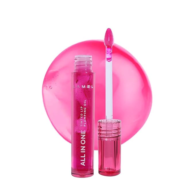 Lamel All-in-One Lip Tinted Plumping Oil - Universal Color & Moisture, Soft Balm for Day & Night Use, Lip Mask&Lip Gloss - Long-Lasting & Scented, Berry Ice 404-3ml/0.1fl.oz