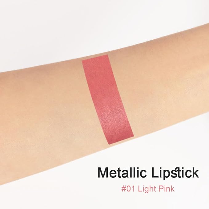 evpct 1Pcs Light Pink Metallic Lipstick and Lip Crayon Liner Pencil Pen Set for Women Lip Stain Long Lasting Waterproof labiales mate magicos 24 horas originales pintalabios permanente 24 horas 01