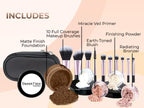 16pc Beginner Mineral Makeup STARTER KIT with 10 BRUSH SET (5gm)Sample Size Foundation, Primer, Blush, Bronzer, Setting Powder for Learning, Occasional Use & First Time Users, Travel Size Kit (Ebony)