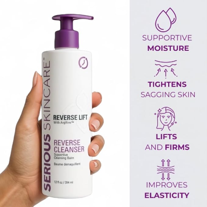 Serious Skincare Anti-Aging Reverse Lift Supportive Cleansing Balm, Hydrating Face Wash, Gentle Cleanser for Dry, Mature, Thin, Fragile Skin, Peptides - 12 Fl. Oz.