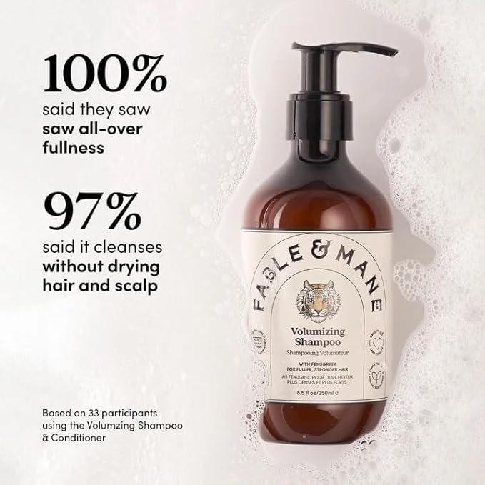 Fable & Mane Volumizing Shampoo & Conditioner Duo For Thinning, Fine or Medium Hair Types. Plumps Strands for Bounce, Body and fuller-looking Hair