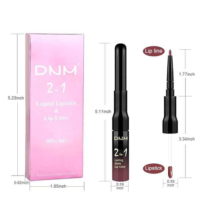 3Pcs 2 in 1 Dark Red Nuetral Mauve Red Brown Matte Lip Liner and Liquid Lipstick Stain Makeup Set for women, Long Lasting Smudge Proof Lip Tint Matte Finish Lip Gloss for All-Day Color Hold Set34