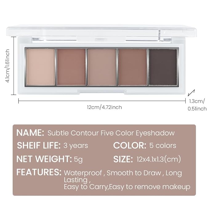 Matte Neutral Cool Brown Eyeshadow Palette,5-Color Matte Taupe Beige Clay Mocha Charcoal Shades,Blendable Long-Lasting Cool-Tone Nude Smokey Eye Shadow Palette for Daily Natural & Mature Eyes