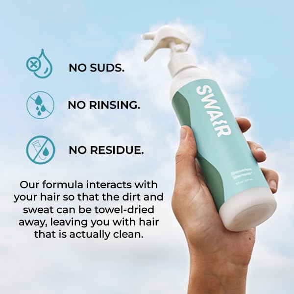 SWAIR Showerless Shampoo 8oz. Dry Shampoo Alternative | Cleans Hair Without Suds, Rinsing or Residue | Alcohol Free