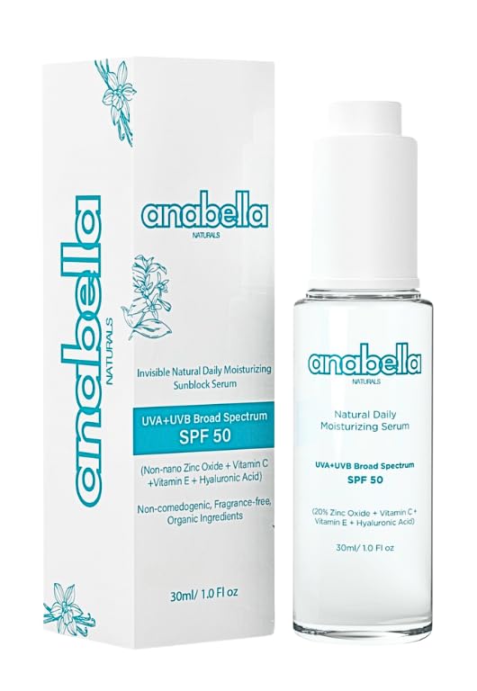 Natural Mineral & Invisible Moisturizing Serum with SPF 50 Lightweight Non-Greasy with Hyaluronic Acid Niacinamide Vitamin C Vitamin E & Non-Nano Zinc-Oxide