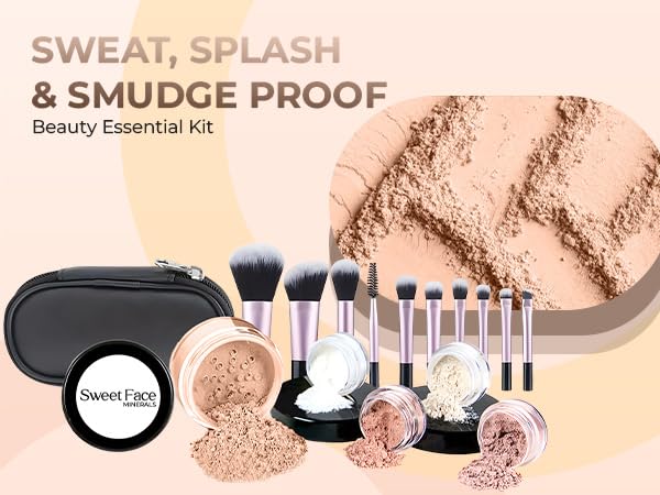 16pc Beginner Mineral Makeup STARTER KIT with 10 BRUSHES(5gm)Sample Size Foundation, Primer, Blush, Bronzer, Setting Powder for Learning, Occasional Use,First Time Users, Travel Size Kit(Pink Bisque)