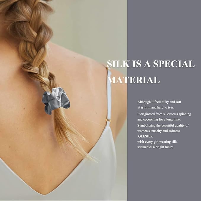 OLESILK 100% Mulberry Silk-Scrunchies for Hair Sleep, Women Grils Silk Hair Ties for Frizz & Breakage Curly Hair, No Damage, Elastics Ponytail Holder, 3 Pack