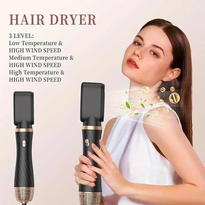 5 in 1 Hair Dryer Brush -Ionic Auto Wrap Curler & Straightener with 3 Heat Settings, Magic Hair Styler Salon-Grade Results for Women, Travel-Friendly Styler with ALCI Plug (Black)