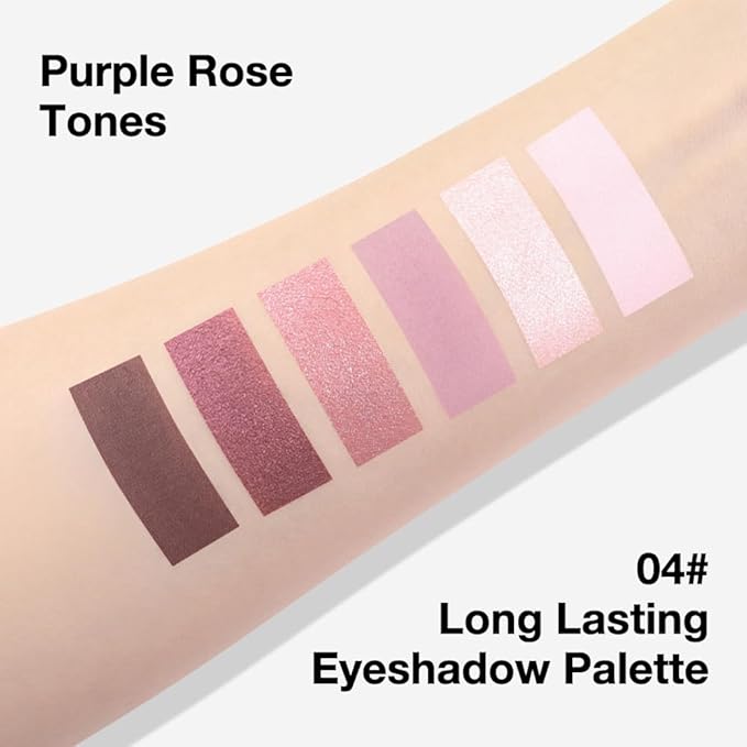 evpct 6 Colors Pink Eyeshadow Palette, Nude Pink Plum Mauve Champagne Rose Orchid Wine Red Glitter Shimmer Matte High Pigment Mini Travel Eye Shadow Palette Makeup for Older Women, Built in Mirror