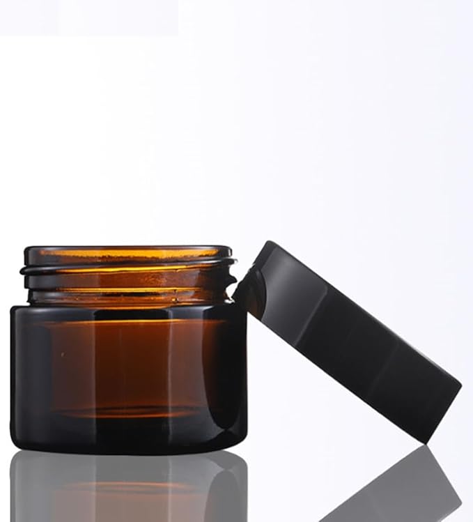 24 Pack 4oz Amber Glass Jars, Round Empty Cosmetic Jars with with Black Lids and Inner Liners, Reusable Glass Travel Containers for Homemade Creams, Candle, Skincare, Lotion