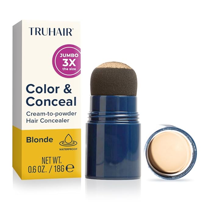 TRUHAIR Jumbo Color & Conceal Waterproof Root Touch Up Hair Color for Gray Hair Coverage - Instant Root Cover Up Hair Powder for Women & Men - Bald Spot Concealing, Hairline Filling (Blonde)