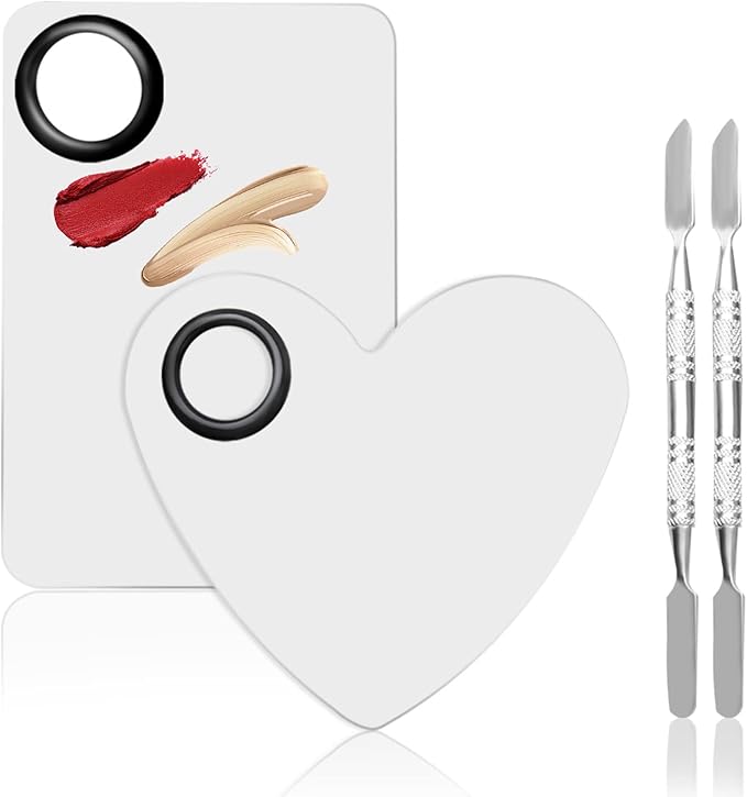 4 in 2 Set Makeup Mixing Palettes, 2 Pcs Stainless Steel Nail Art Palette with 2 Makeup Spatula for Foundation Makeup Tools Eyeshadow Nail Art