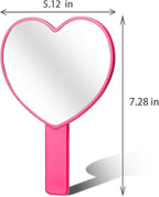 2PCS Heart-Shaped Makeup Hand Mirror,Travel Handheld Mirror Portable Personal Cosmetic Mirror with Handle (Pink and Rose red)