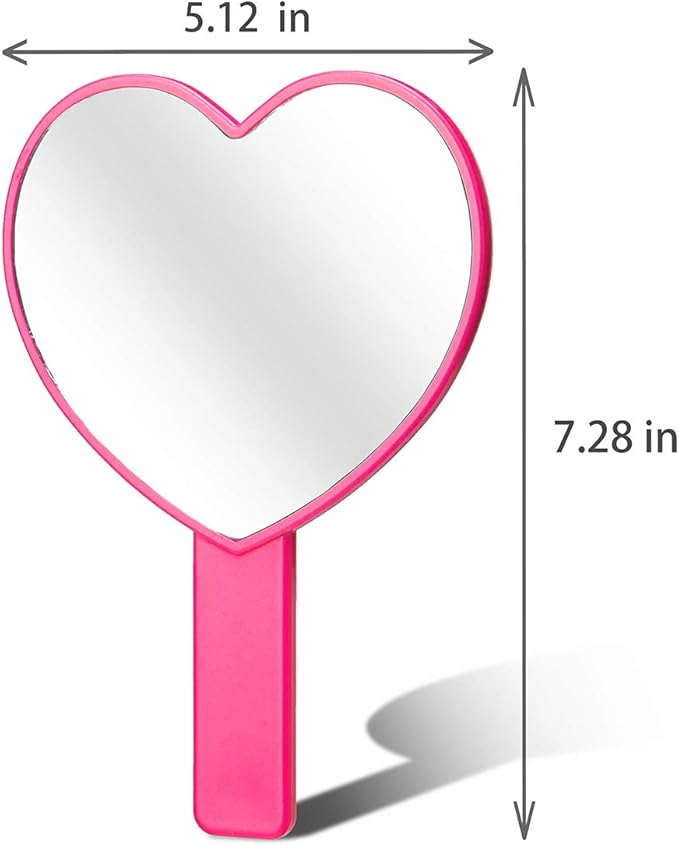 2PCS Heart-Shaped Makeup Hand Mirror,Travel Handheld Mirror Portable Personal Cosmetic Mirror with Handle (Pink and Rose red)