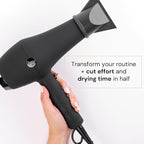 L'ANGE HAIR Soleil Professional Hair Dryer | 3 Heat Settings & 2 Airflow Settings | Cool Shot Locks-in Style | Professional Length Cord | Best Lightweight Hair for Smooth Blowouts (Black)