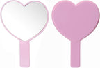 2PCS Heart-Shaped Makeup Hand Mirror,Travel Handheld Mirror Portable Personal Cosmetic Mirror with Handle (Pink)