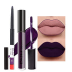 evpct 2Pcs Dark Deep Purple Plum Black Matte lipstick and Lip Liner Pencil Makeup Set for women Matte Smudge Proof Lipstick Lip Stain Long Lasting Waterproof labiales mate 24 horas originales 20#