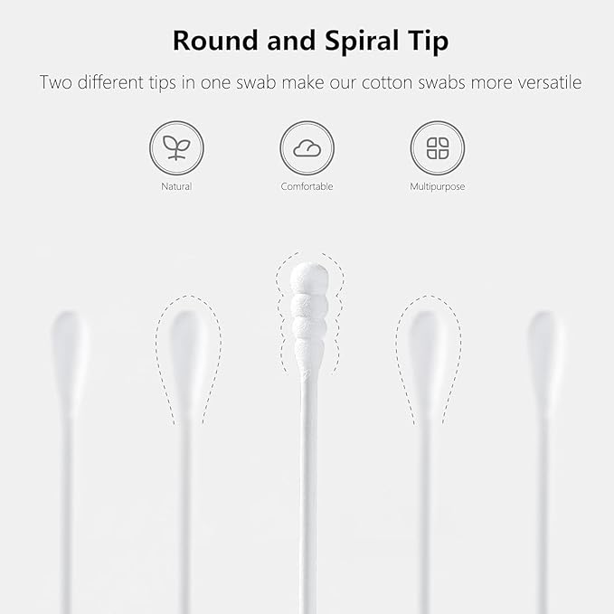 2500pcs Tiny Cotton Buds, with Round & Spiral, Suitable for Baby Ear Nose Clean,Cosmetics,Personal Hygiene