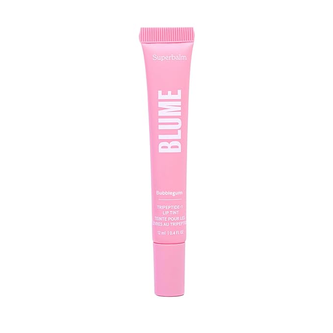 Blume Tri-Peptide Bubblegum Pink Tinted Lip Balm - Superbalm Lip Moisturizer with Shea Butter and Squalane to Deeply Hydrate & Heal Dry, Cracked Lips - Cruelty Free & Vegan Lip Plumper (0.4 Fl Oz)