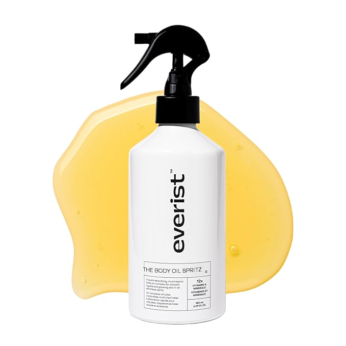 Everist Body Oil Spritz – Waterless Vitamin-Infused Dry Body Oil with Vitamin C & E, Lightweight Fast-Absorbing Spray for Glowing Skin – Shower-Safe Aluminum Bottle, 6.1 fl oz
