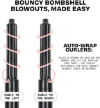 FoxyBae Super Styler Pro Interchangeable Hair Styler Wand Curling Iron Set - w/Drying Cylinder, Ceramic Blowout & Round Brushes, 2 Auto-Wrap Curlers - Frizz-Free, Smooth Hair (Black Rose-Gold)