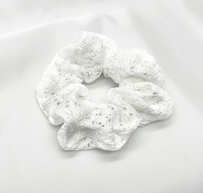 Large White Lace Hair Scrunchies for Women, Girl Hair Bands, Hair Ties, Ponytail Holders, hair accessories, Soft and Stretchy, 5"~5.5" diameter。3 pcs White