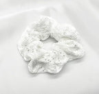 Large White Lace Hair Scrunchies for Women, Girl Hair Bands, Hair Ties, Ponytail Holders, hair accessories, Soft and Stretchy, 5"~5.5" diameter。3 pcs White
