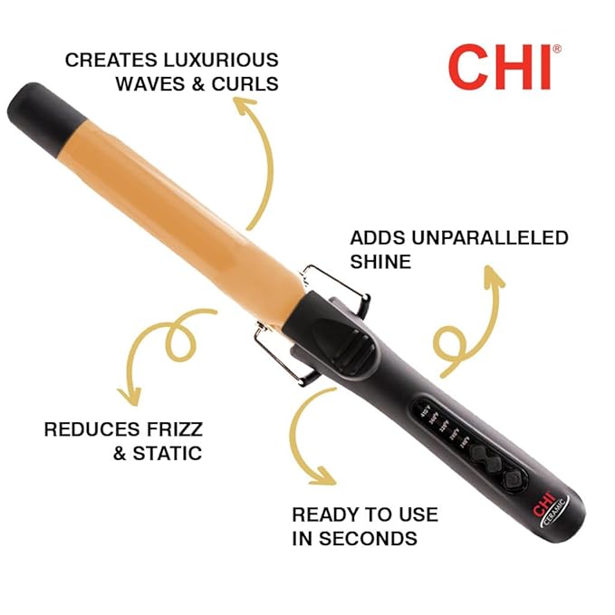 CHI Ceramic Curling Iron, Hair Curler for Smooth & Shiny Curls, Adjustable Temperature & Automatic Shut-Off, 1" Barrel, Black
