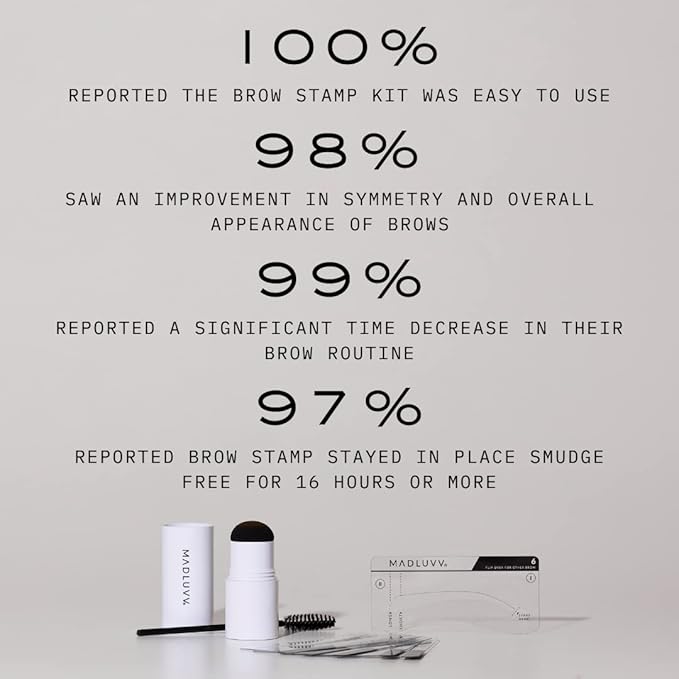 MADLUVV Brow Stamp Kit with Brow Stencils – Easy Eyebrow Shaper for Natural-Looking Brows – Popular Eyebrow Stencil Kit Used by Professionals – 9 Shapes, Spoolie, Travel Bag & Stamp (Soft Brown)